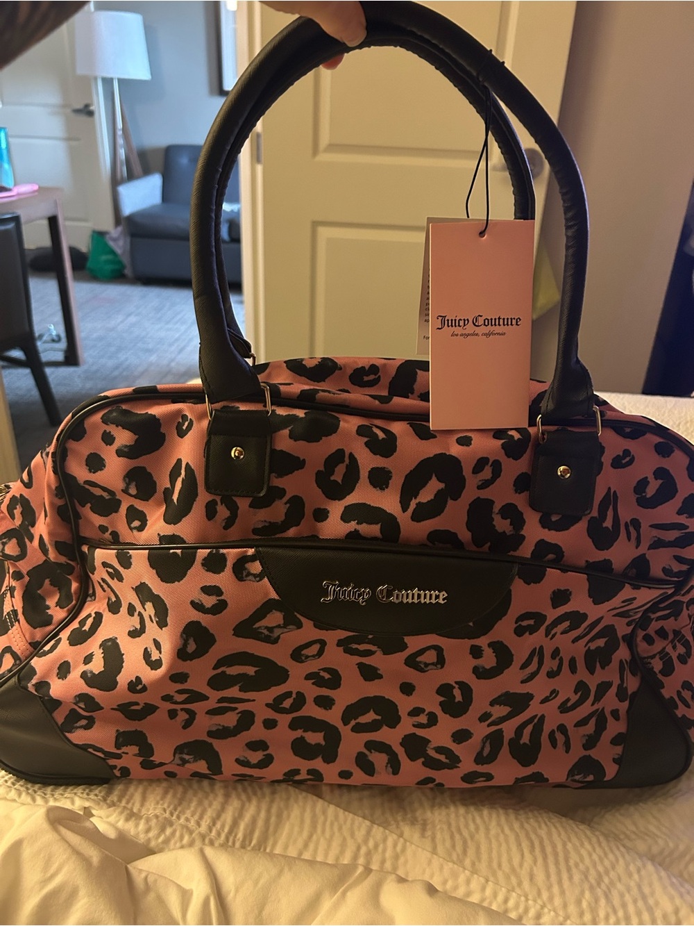 Juicy Couture Pink Leopard Travel Bag with Wheels